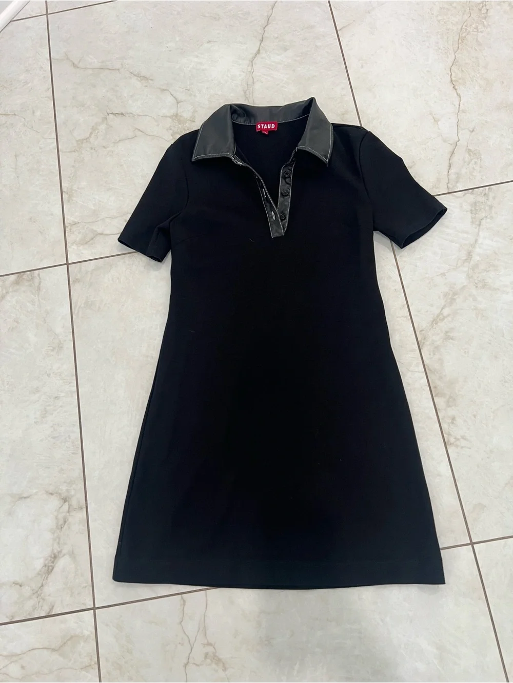 Staud Black Leather Collar Jay Dress Size XS $195